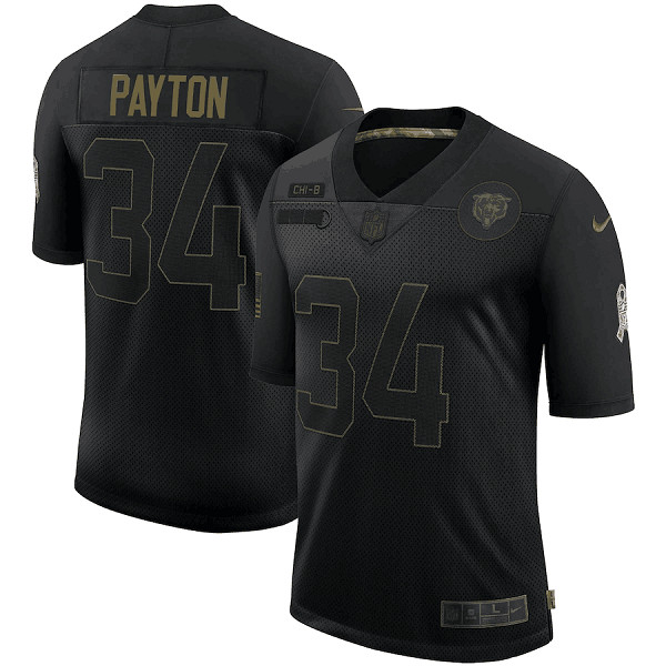 Men's Chicago Bears #34 Walter Payton Black 2020 Salute To Service Limited Stitched Jersey